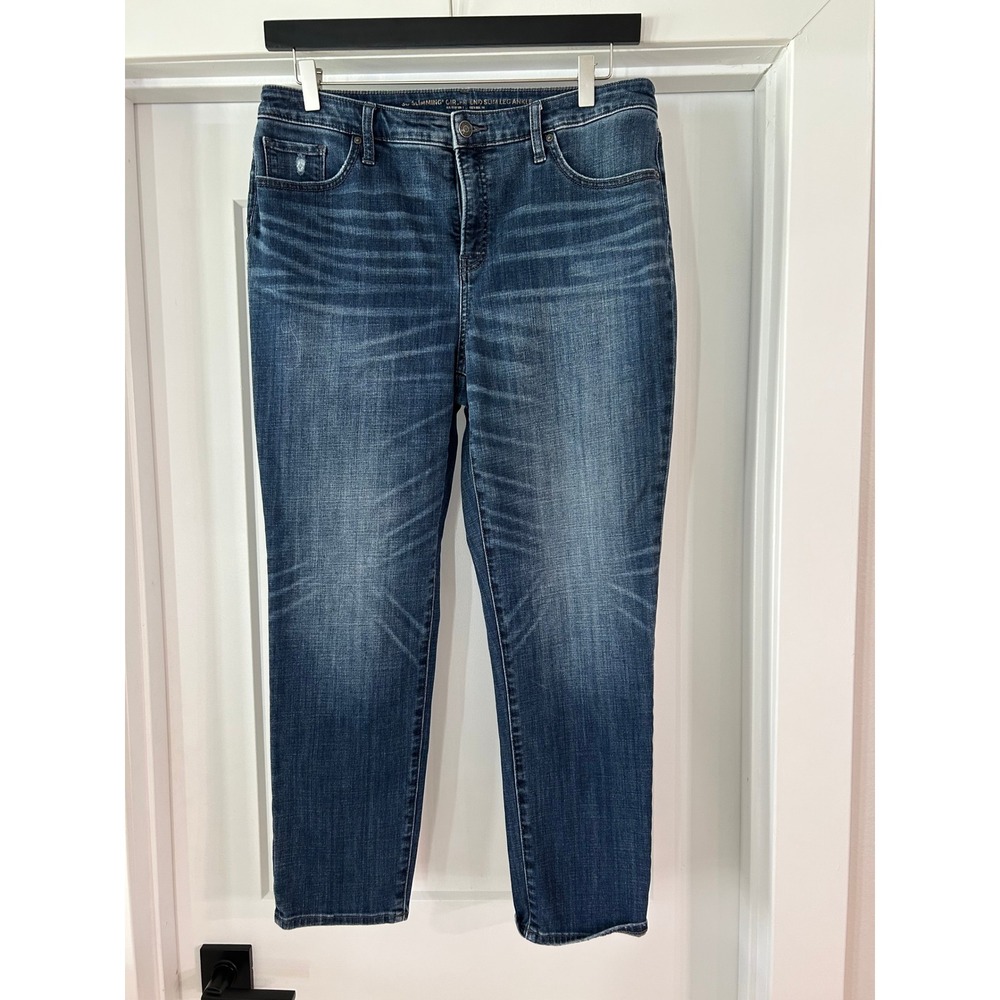 Chico's So Slimming Girlfriend Slim Leg Ankle Jeans Dark Wash Blue Sz 1 / 8